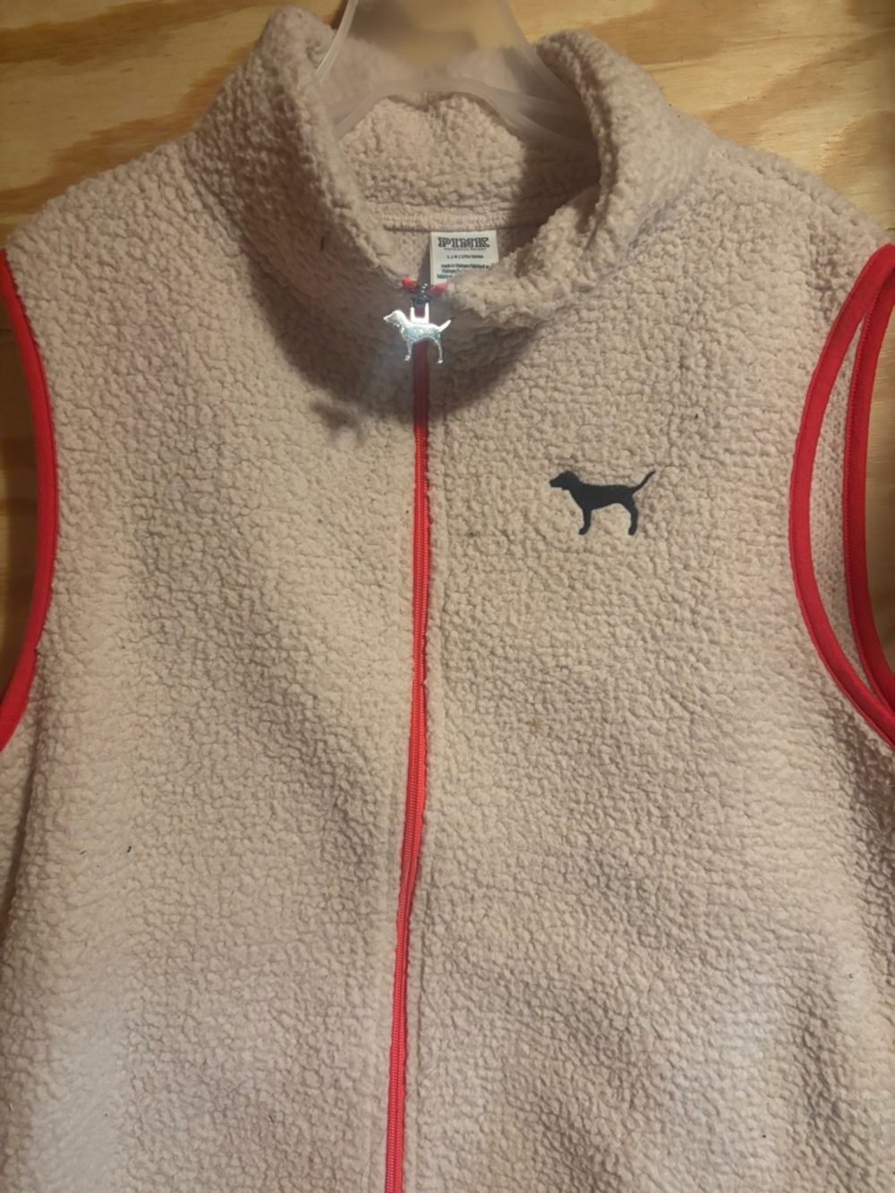 PINK Victoria's Secret Cream Sherpa Vest with Pink Trim